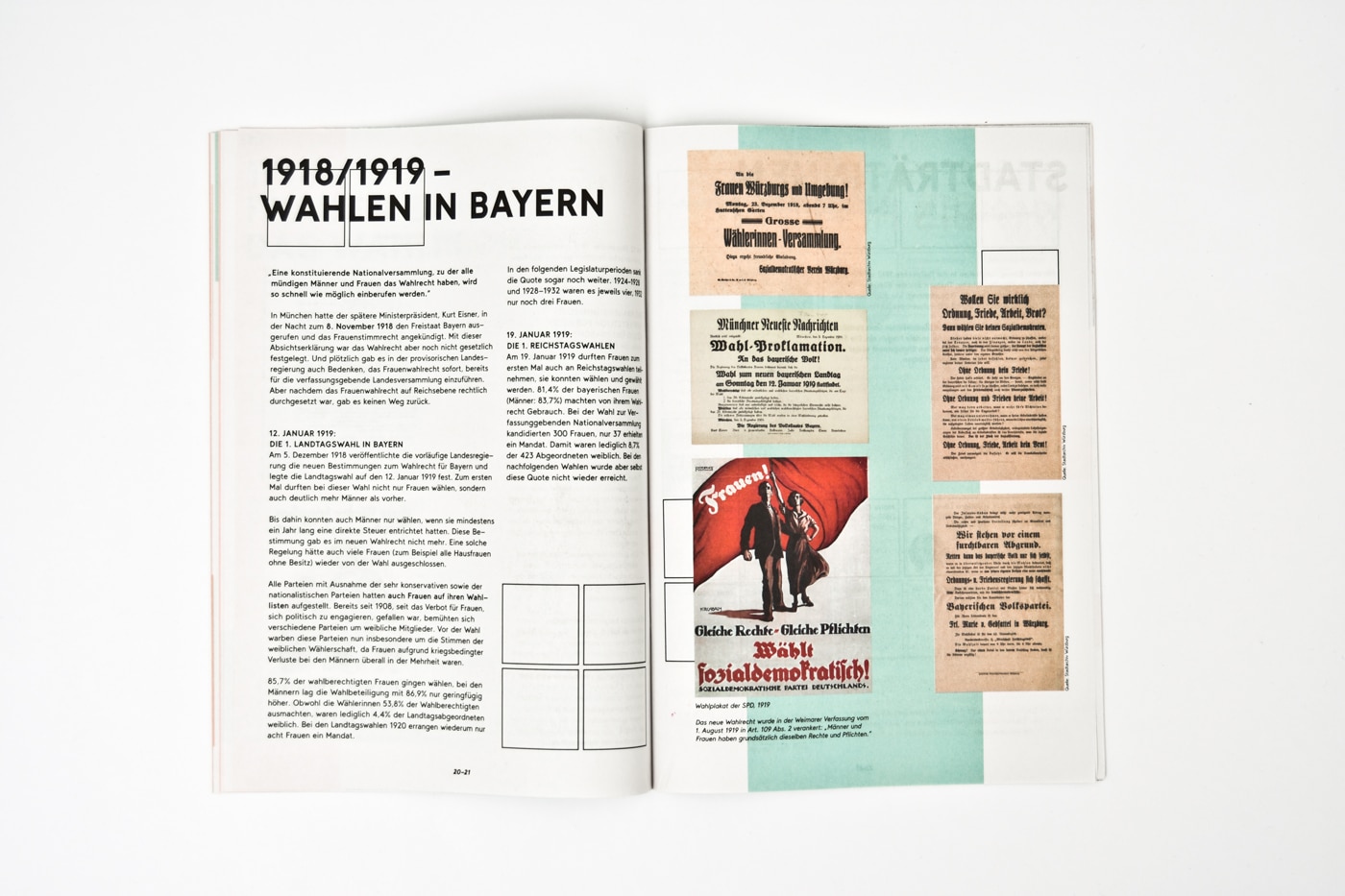 Doppelseite Broschüre zur Ausstellung 100 Jahre Frauenwahlrecht
