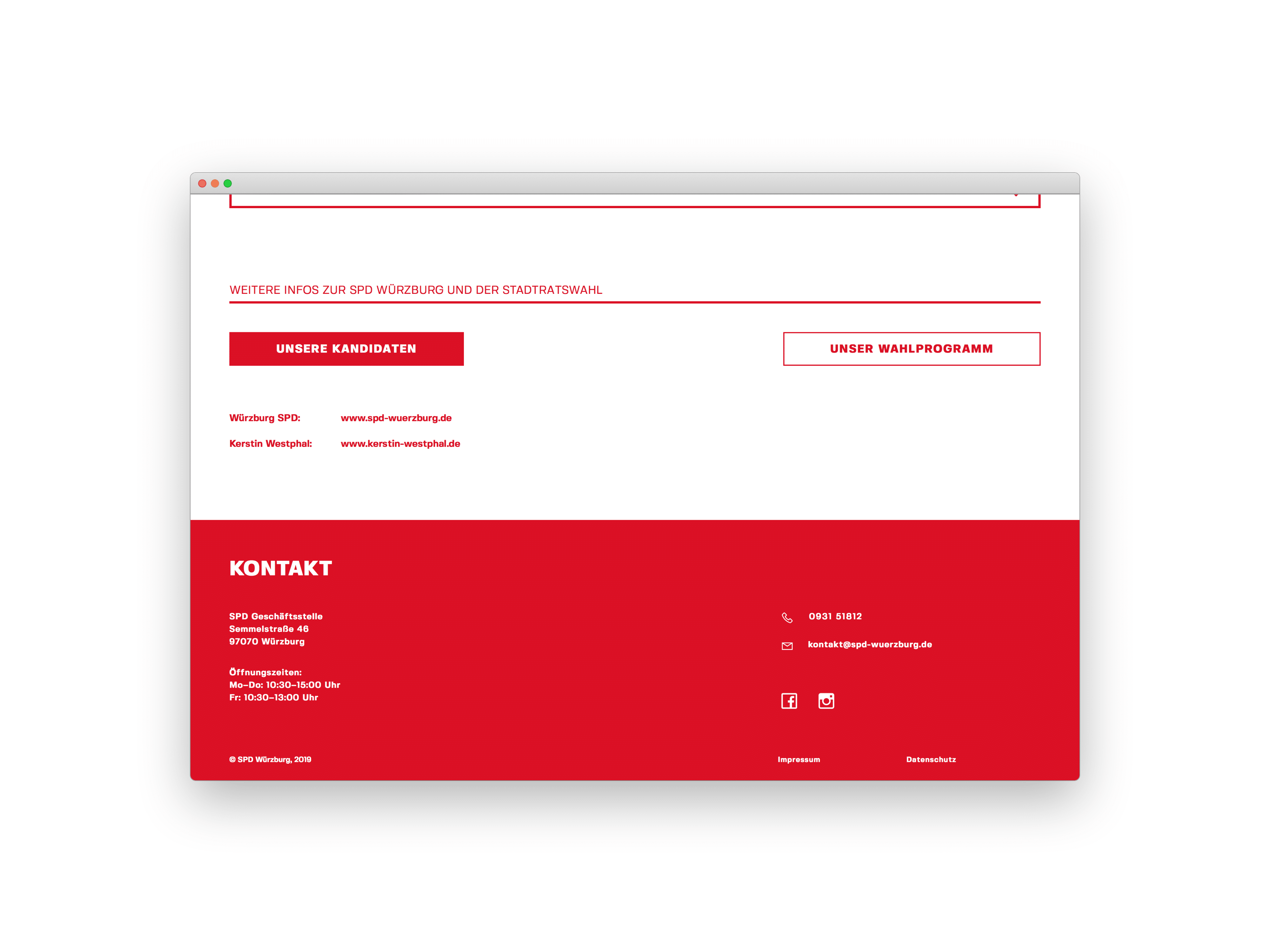 SPD Würzburg Kommunalwahl-Kampagne Design Landingpage Screen