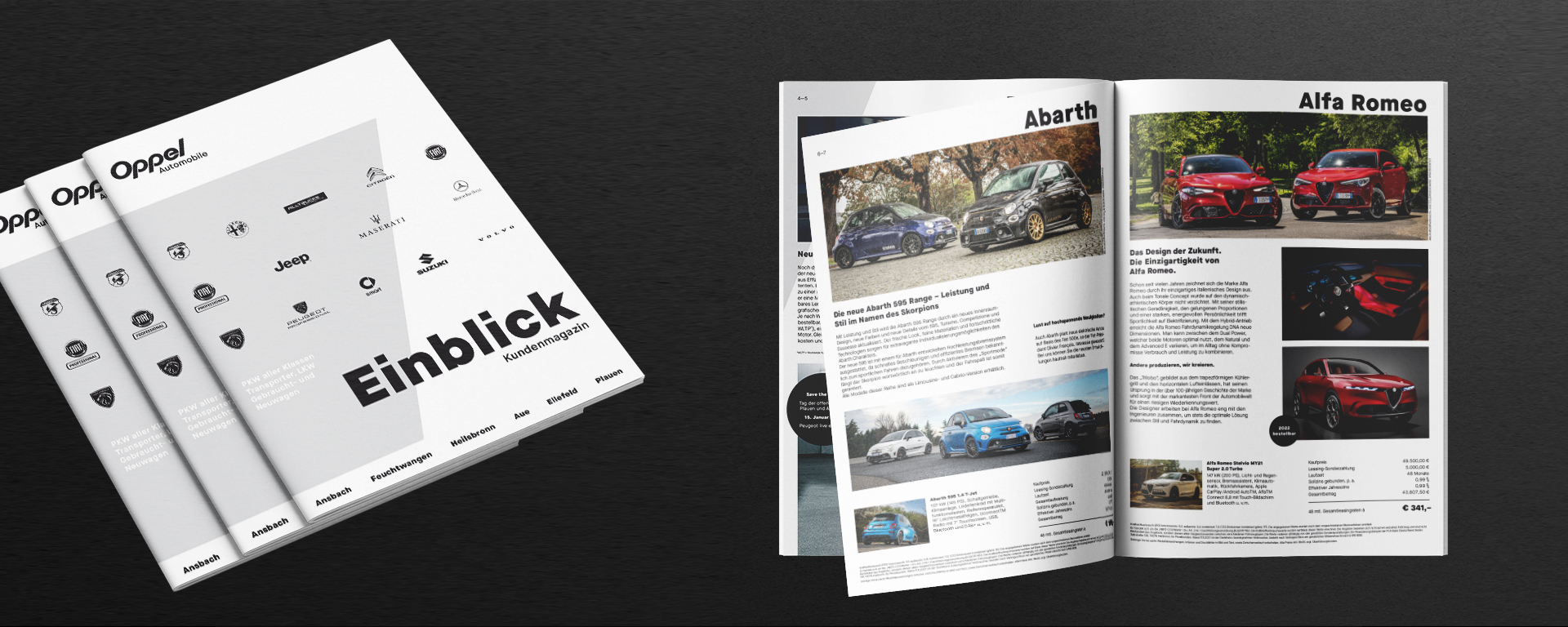 Oppel Automobile – Corporate Design Autohaus, Kundenmagazin Editorial Doppelseite und Cover