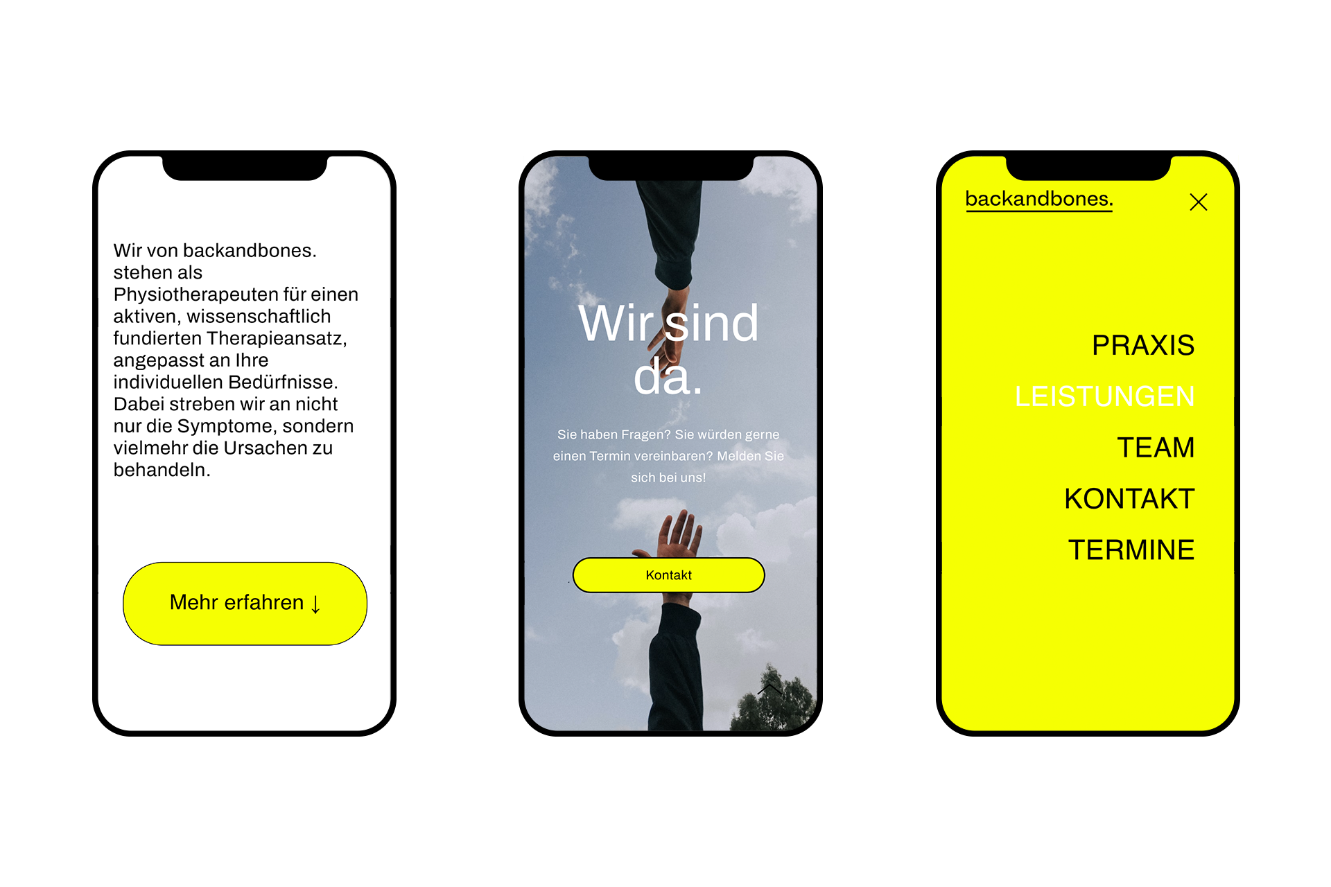 Back and bones Physiotherapie Würzburg, Website Design, Mobile Screens 1