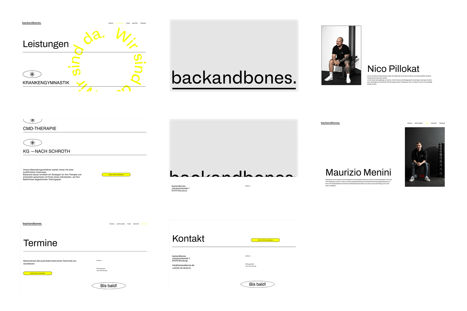 Back and bones Physiotherapie Würzburg, Website Design, Ansicht Website-Screens 1