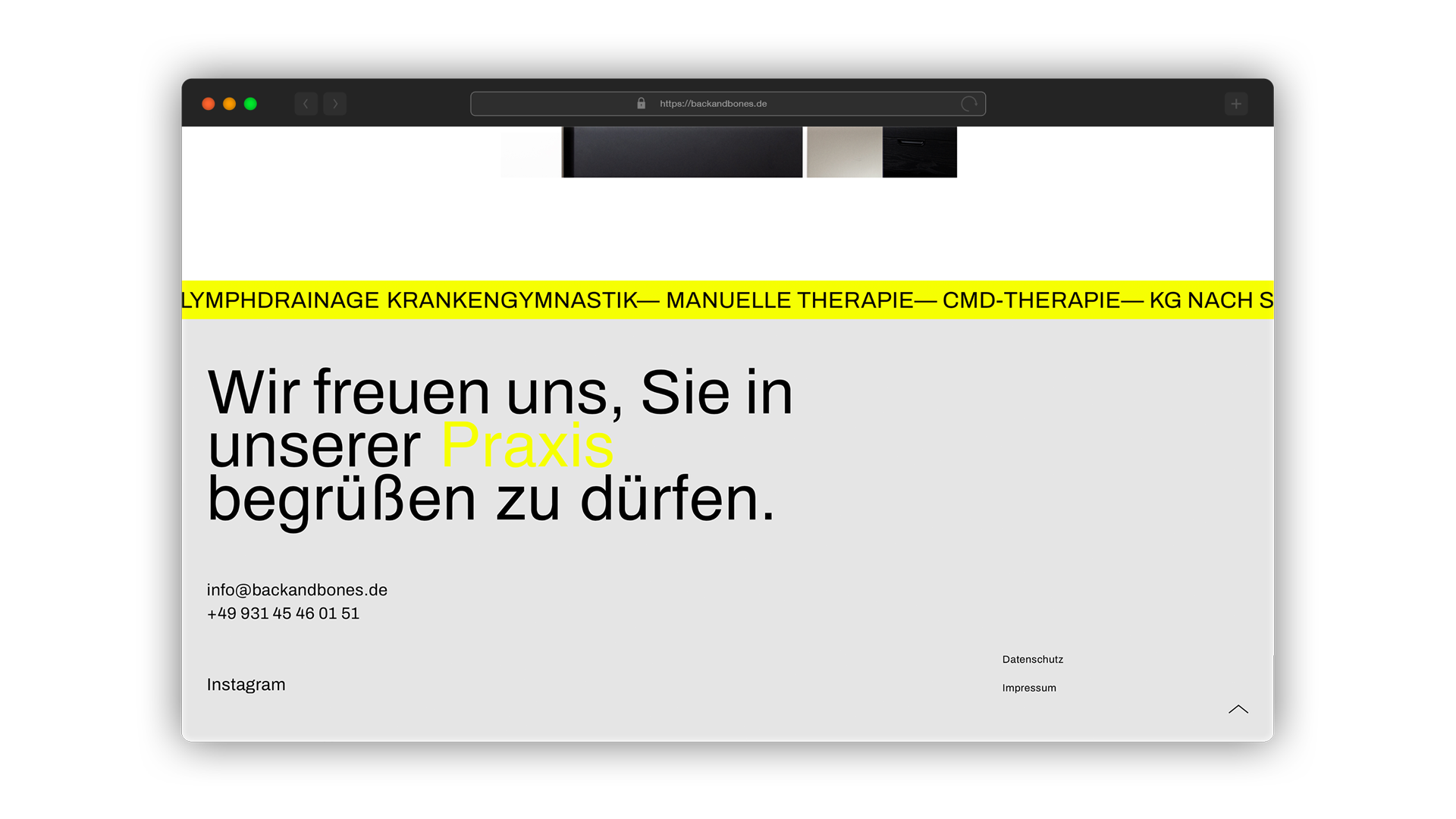 Back and bones Physiotherapie Würzburg, Website Design, Footer